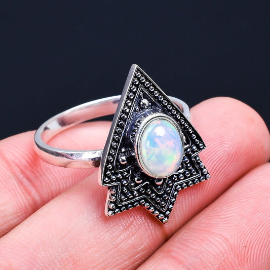 Opal Gemstone Arrow Design Birthstone Ring