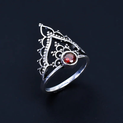 Garnet Gemstone Handcrafted Statement Crown Ring