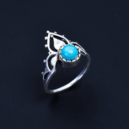 Crown Turquoise Gemstone Handcrafted Birthstone Ring