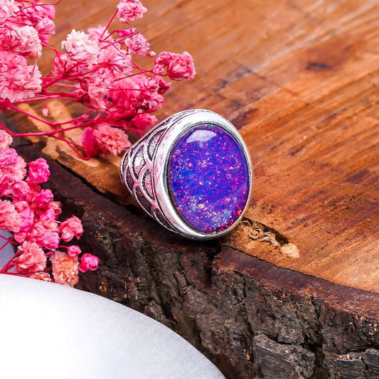Synthetic Opal Gemstone Oval Statement Ring