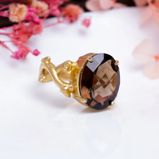 Smokey Quartz Gemstone Cut Stone Handcrafted Statement Ring