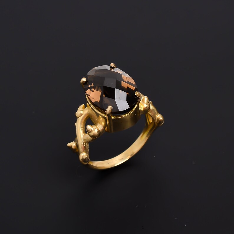 Smokey Quartz Gemstone Cut Stone Handcrafted Statement Ring