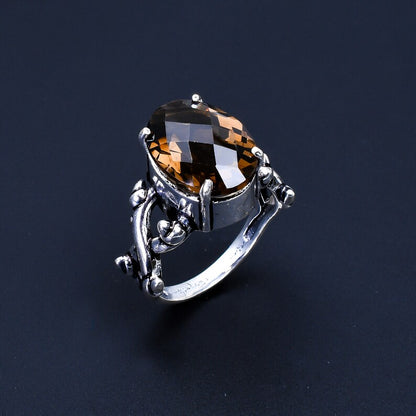 Smokey Quartz Gemstone Cut Stone Handcrafted Statement Ring