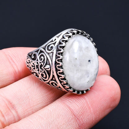 Blue Flash Rainbow Moonstone Gemstone Ring