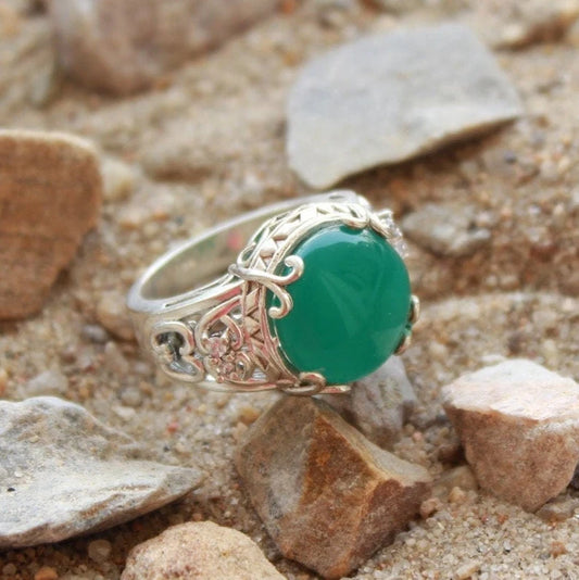 Natural Green Onyx Handcrafted Statement Ring