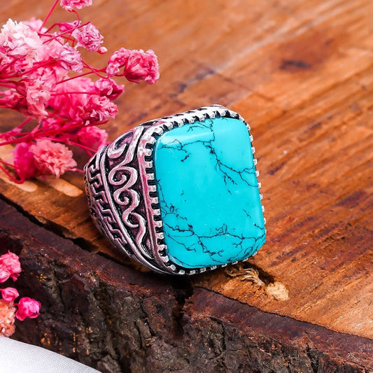 Turquoise Statement Rectangle Gemstone Handcrafted Ring