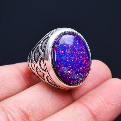 Synthetic Opal Gemstone Oval Statement Ring