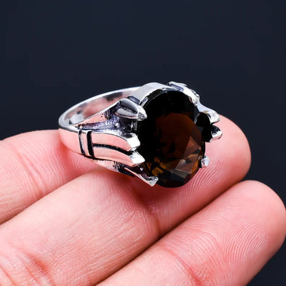 Smokey Quartz Gemstone Cut Stone Statement Ring