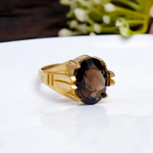 Smokey Quartz Gemstone Cut Stone Statement Ring