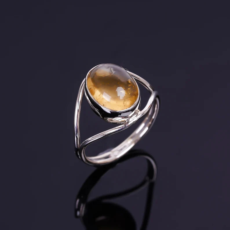 Citrine Gemstone Statement Dual Wire Band  Ring
