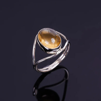 Citrine Gemstone Statement Dual Wire Band  Ring