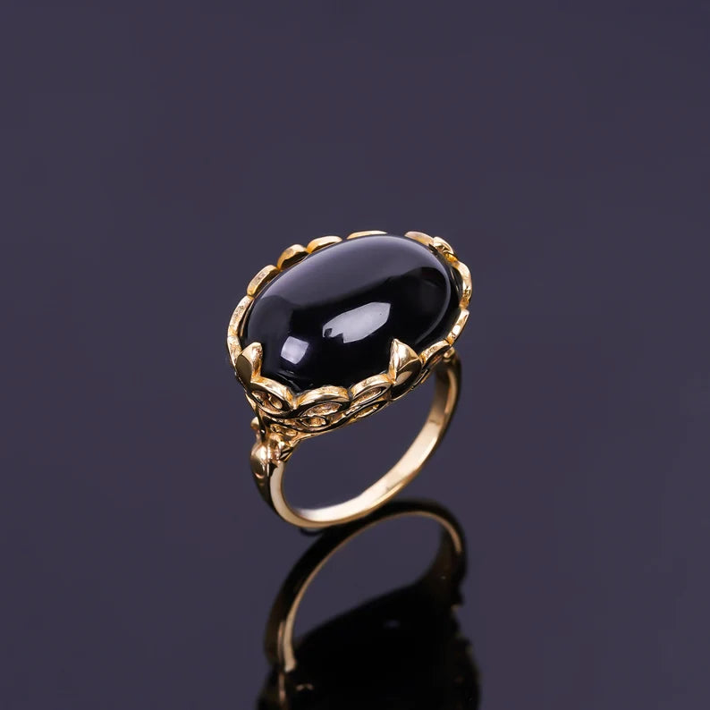 Black Onyx Gemstone Antique Looking Handcrafted Ring