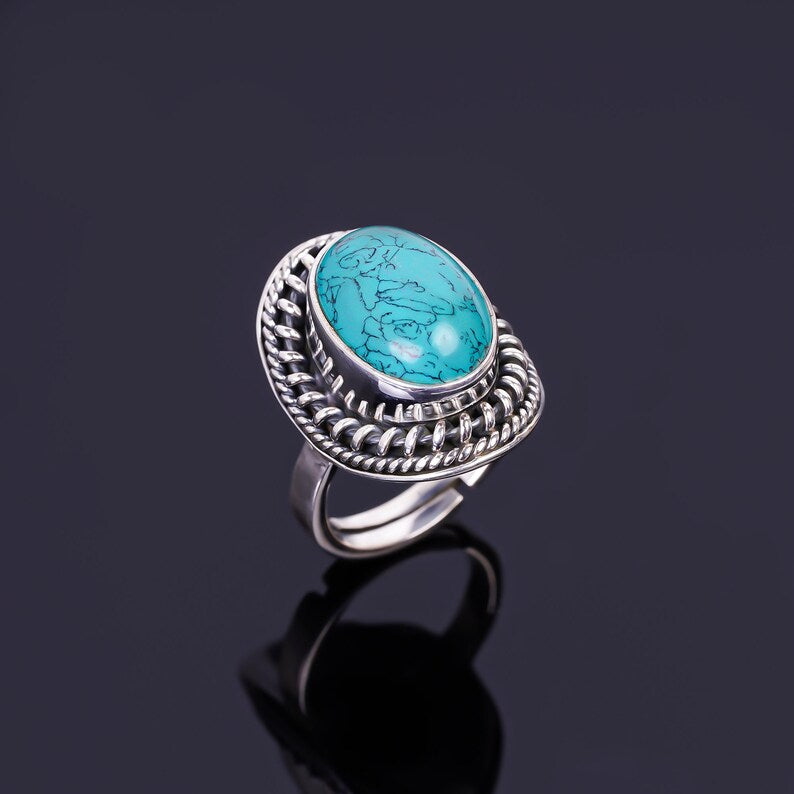 Turquoise Gemstone Adjustable Handcrafted Signet Ring