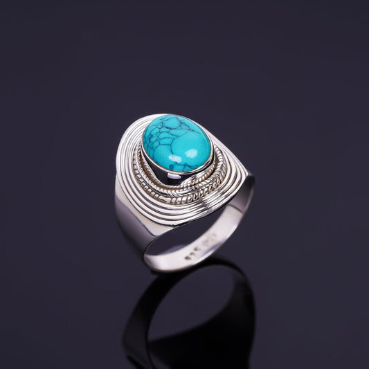 Turquoise Signet Handmade Promise Statement Ring