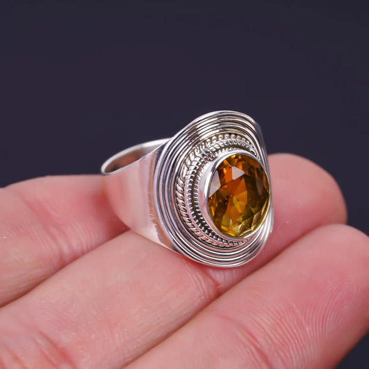 Natural Citrine Gemstone Handmade Promise Signet Ring