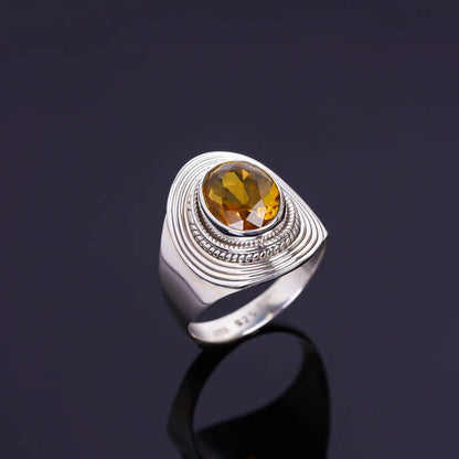 Natural Citrine Gemstone Handmade Promise Signet Ring