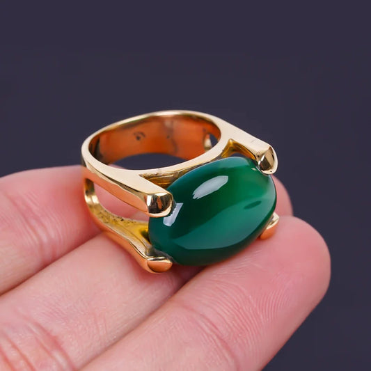 Oval Shaped Green Onyx Gemstone Statement Ring