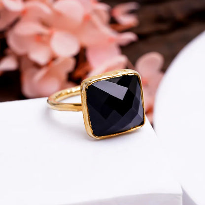 Black Onyx Gemstone Statement Birthstone Ring