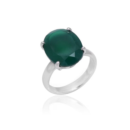 Oval Shaped Green Onyx Gemstone Handcrafted Birthstone Ring
