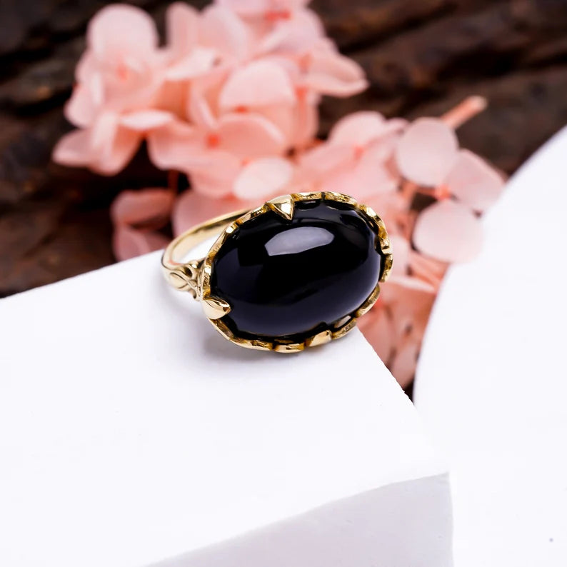 Black Onyx Gemstone Antique Looking Handcrafted Ring