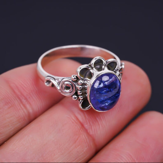 Iolite Statement Gemstone Flower Handcrafted Ring