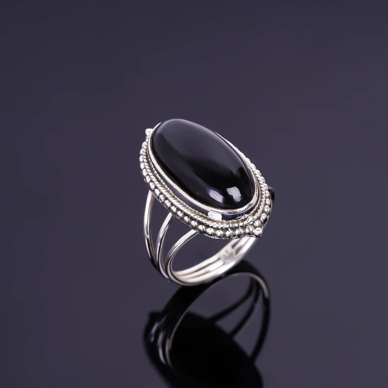 Black Onyx Handmade Birthstone Ring