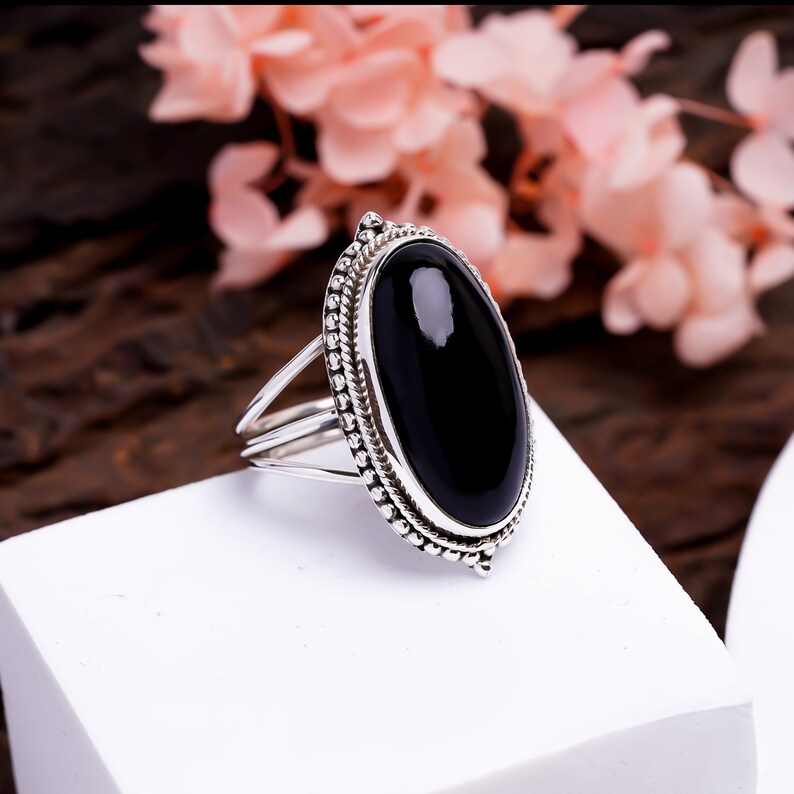 Black Onyx Handmade Birthstone Ring