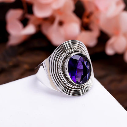 Amethyst Gemstone Handcrafted Statement Minimalist Ring