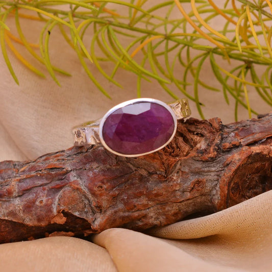 Synthetic Ruby Gemstone Handcrafted Statement  Ring