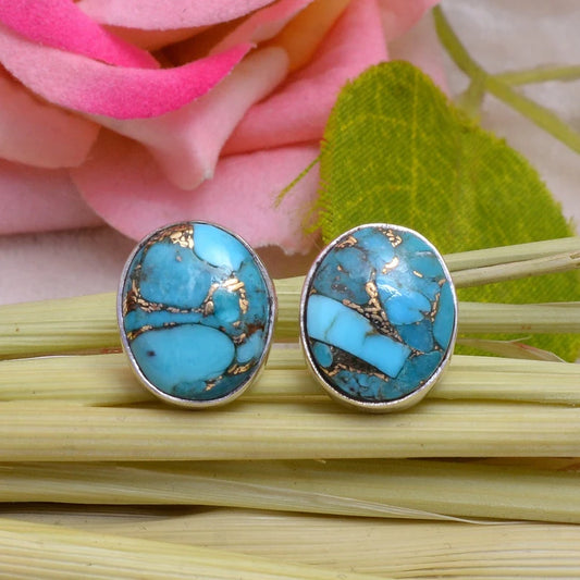 Turquoise Stud Birthstone Gemstone Handcrafted Earrings