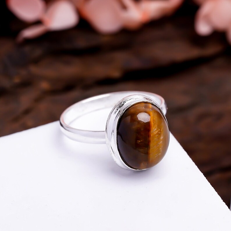 Tiger's Eye Gemstone Handcrafted Statement Minimalist Ring