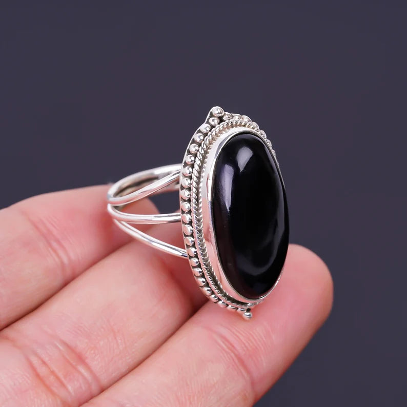 Black Onyx Handmade Birthstone Ring