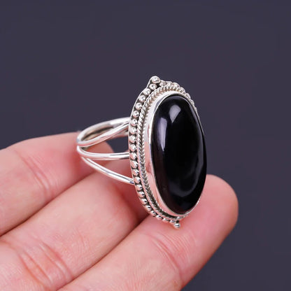 Black Onyx Handmade Birthstone Ring