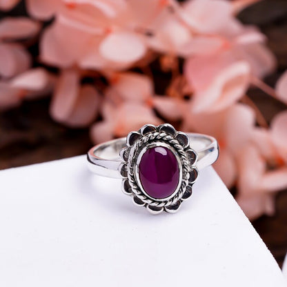 Ruby Gemstone Handcrafted Engagement Flower Design Ring