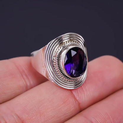 Amethyst Gemstone Handcrafted Statement Minimalist Ring