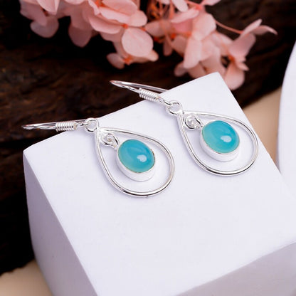 Aquamarine Dangling Handcrafted Drop Gemstone Earrings