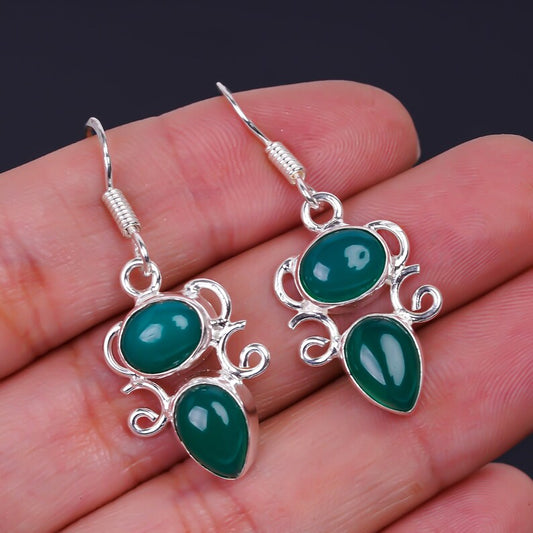 Green Onyx Gemstone Handcrafted Drop Earrings