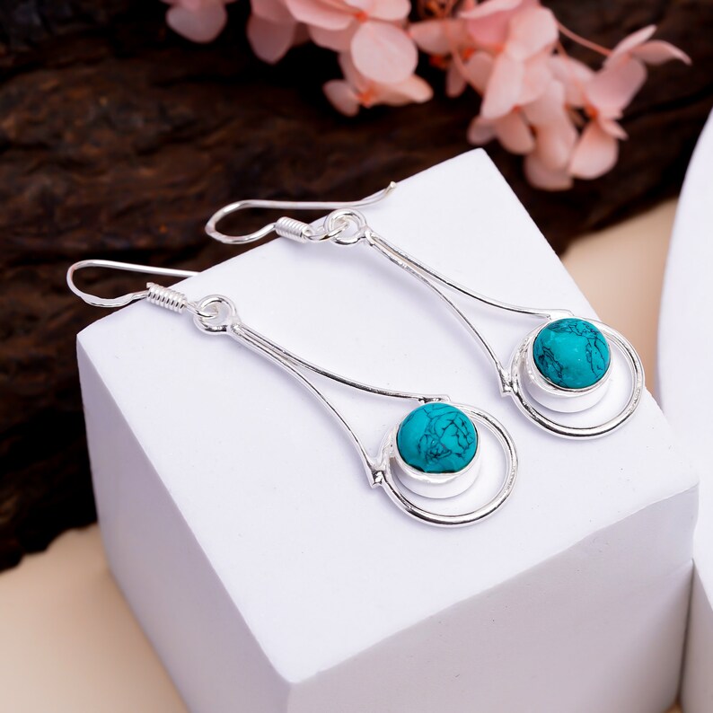 Turquoise Gemstone Handcrafted Drop Minimalist Earrings