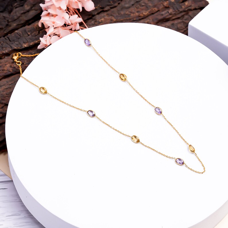 925 Sterling Silver Multi Gemstones Necklace