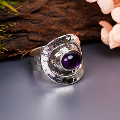 Amethyst Gemstone Statement February Birthstone Ring