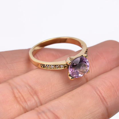Natural Amethyst Gemstone Cubic Zirconia Handcrafted Ring