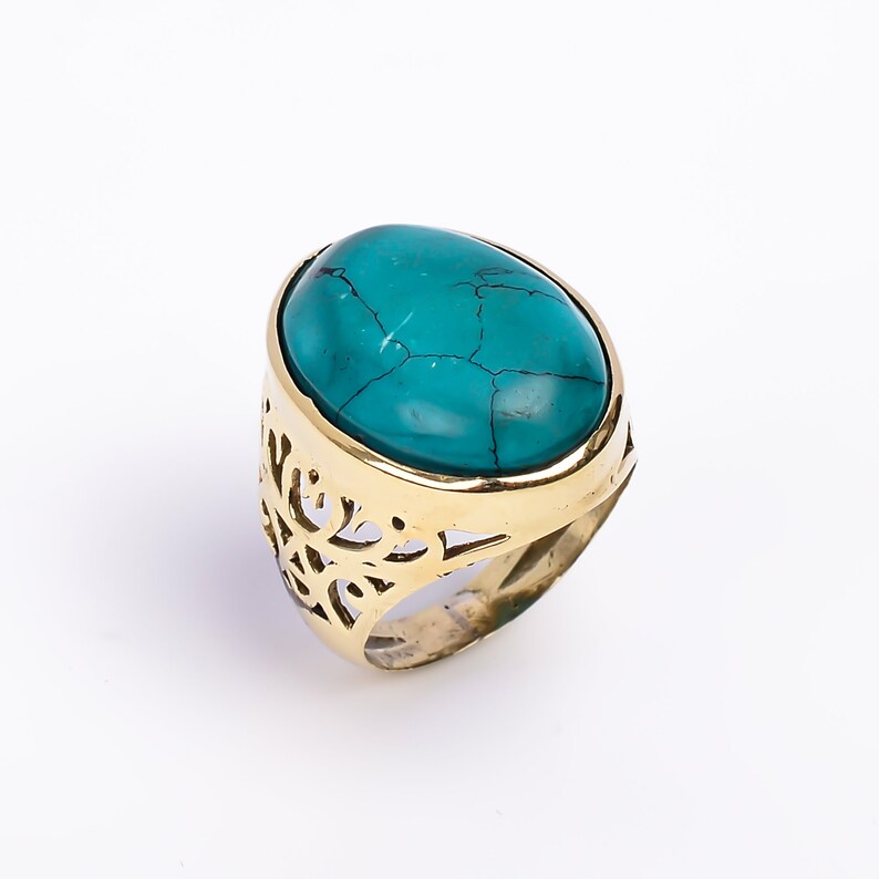 Natural Turquoise Handmade Oval Shaped Signet Ring