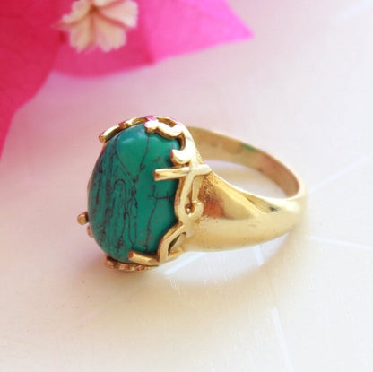 Natural Turquoise Oval Shaped Birthstone Handmade Ring