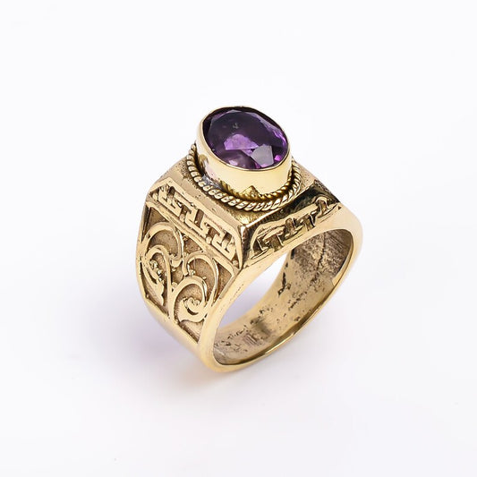 Amethyst Gemstone Designer Handmade Signet Ring