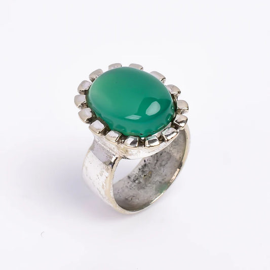 Oval Green Onyx Statement Minimalist Gemstone Ring