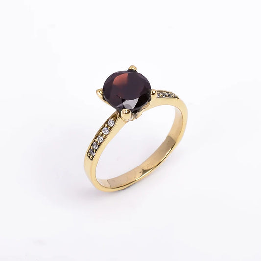 Natural Garnet Gemstone Cubic Zirconia Engagement Ring