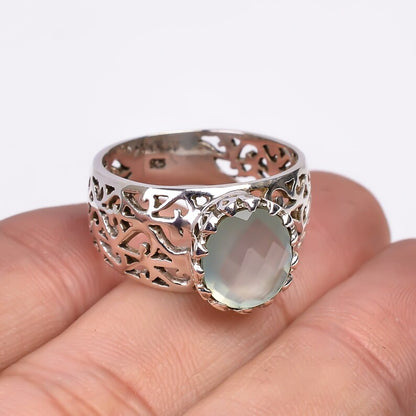 Aqua Chalcedony Minimalist Handmade Statement Ring