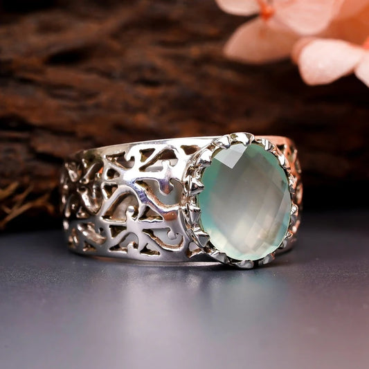 Aqua Chalcedony Minimalist Handmade Statement Ring