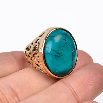 Natural Turquoise Handmade Oval Shaped Signet Ring