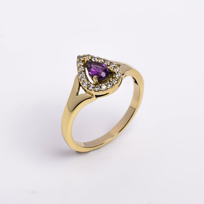Stunning Amethyst And Cubic Zirconia Gemstone Engagement Ring